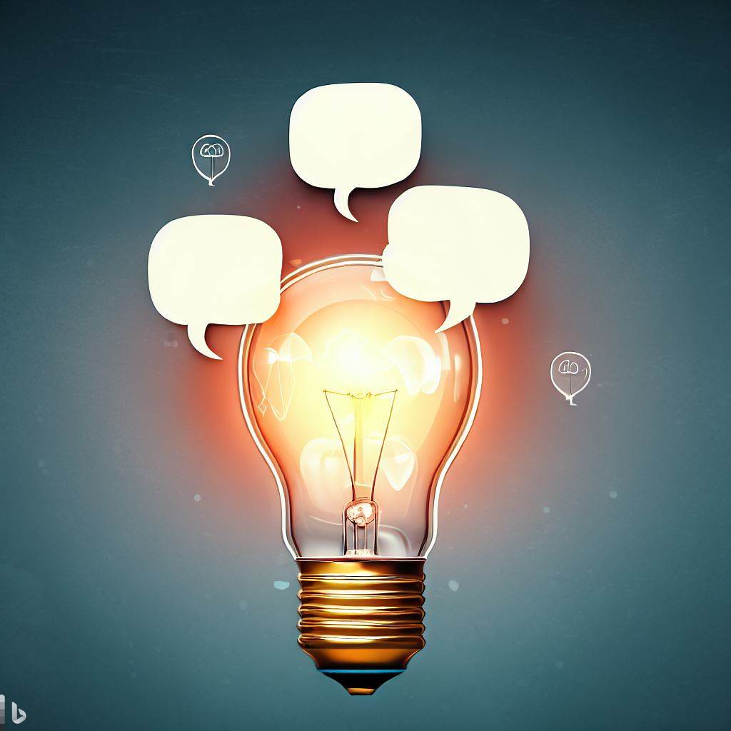 A header for an article depicting a lightbulb with chat windows coming out of it. Generated with stable diffusion.
